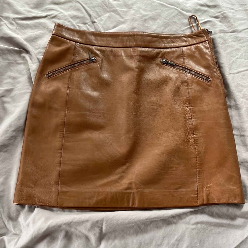 Genuine leather French Miniskirt